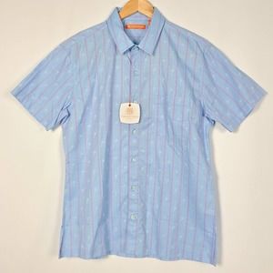 Tori Richard Striped Chambray Palm Tree Button Top